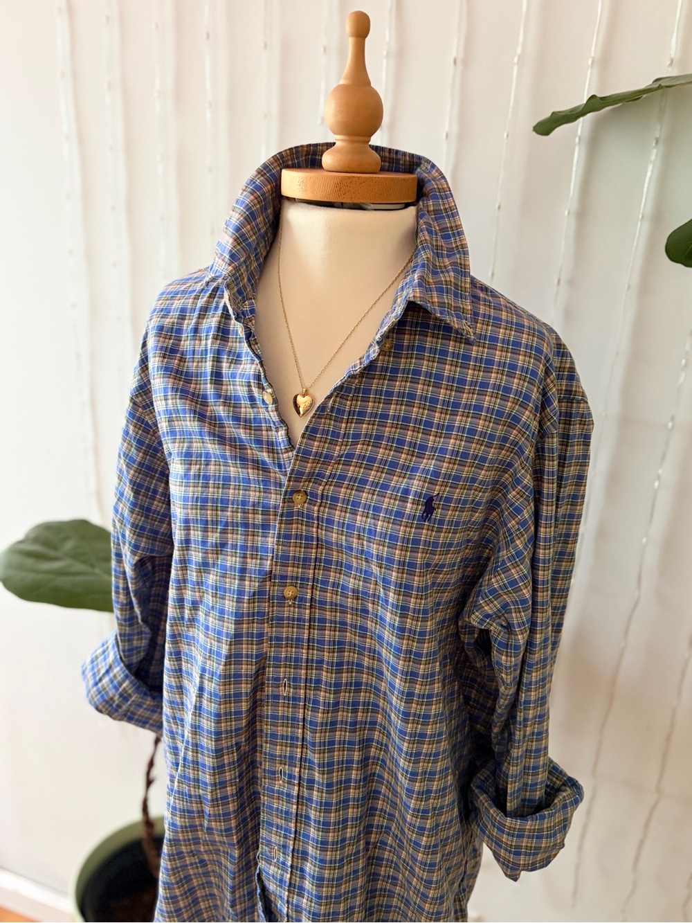 Ralph Lauren Lightweight Flannel Button Down Shirt | Large Blue Green Brown